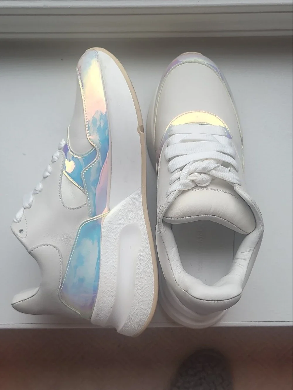 Alexander McQueen White Sneakers with Iridescent Accents